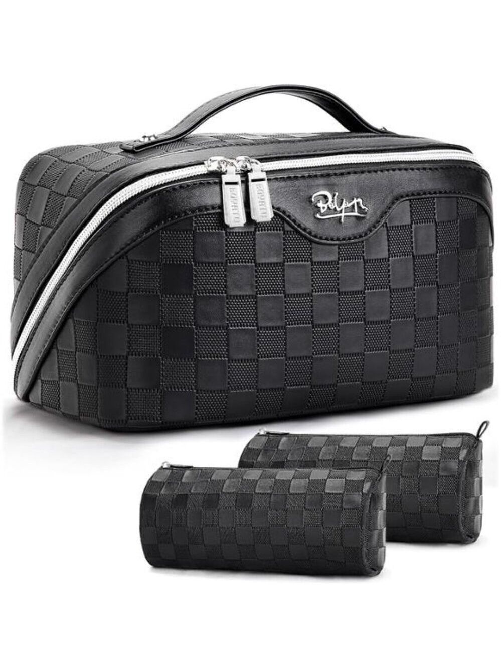 Travel Makeup Bag Set for Women 3 Pcs Waterproof Cosmetic Organizer Vegan Leathe